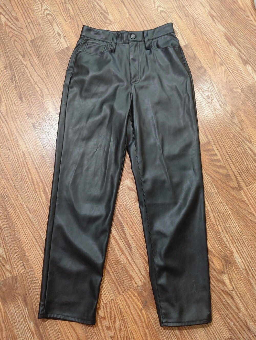 Madewell Black Faux Leather High-Rise Straight Leg Pants "Perfect Vintage" Sz 26